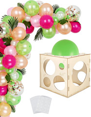 12 Holes Wood Balloon Sizer Cube Box with 200 PCS Balloon Glue Points, Collapsib