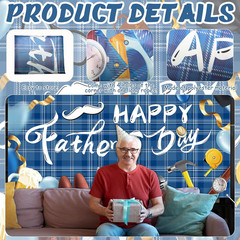 Happy Fathers Day Backdrop Decorations – 70.9X45.3Inch Large Size Blue Happy