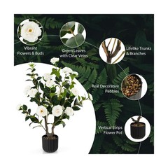 Goplus 38’’ Artificial Camellia Tree, 2 Pack Flower Plants Artificia