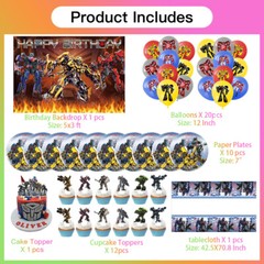 Transformers Party Supplies Birthday Plates Balloons Tablecloth Banner 5X3ft