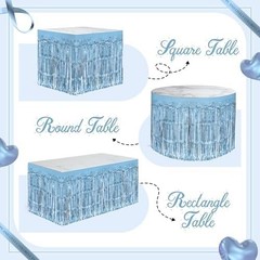 2 Pack Light Blue Table Skirts, 29×108″ Metallic Foil Tinsel Fringe Table Ski…