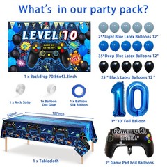 90PCS 10th Video Game Party Decorations for Boys – Blue 10th Video Game Backd…