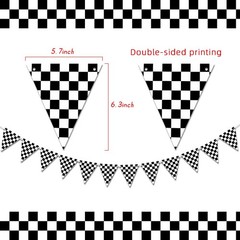 Letjolt Checkerboard Triangle Banner Decoration 10 feet, Black and White