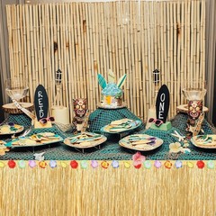 Natural Grass Table Skirt 6 Pack – Hawaiian Luau Party Decor