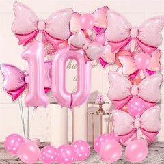 Pink Birthday Balloons, Bow Balloons Pink 10 Balloon Number 40 Inch, 10th Bir…