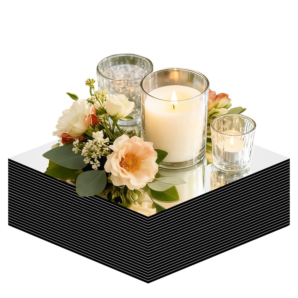 24 Pcs Square Mirror Plates for Centerpieces 8 Inch Acrylic Flat Trays Wall