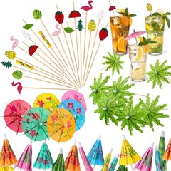 160 pcs Cocktail Decor Set Drink Umbrellas Fruit Picks Bamboo Sticks Summer P…