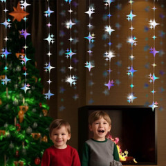 Glitter Iridescent Four-Angle Star Paper Garland Banner Décor 40 Feet Iridescent