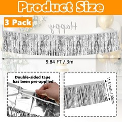 3 Pack Silver Foil Fringe Garland Tinsel Streamers, 30 Feet Metallic Ceiling …