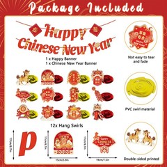 Chinese New Year Decorations 2026, Happy Banner with Red
