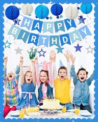 Blue Happy Birthday Decorations, Happy Birthday Banner with Honeycomb Balls, …