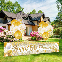 50Th Wedding Anniversary Decorations White Gold Happy 50Th Anniversary Yard Bann