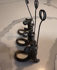 Set of 3 Cast Iron Mouse Table Card Holders Bronze-Tone Finish Whimsical Decor