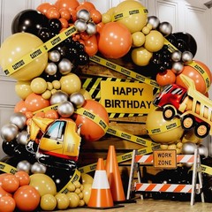 ALL-IN-1 Construction Balloon Arch Kit with BONUS Caution Tape & Truck Balloo…