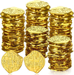 100 Pcs Pirate Coins Plastic Kids Fake Play Coins Replica Spanish Doubloons for
