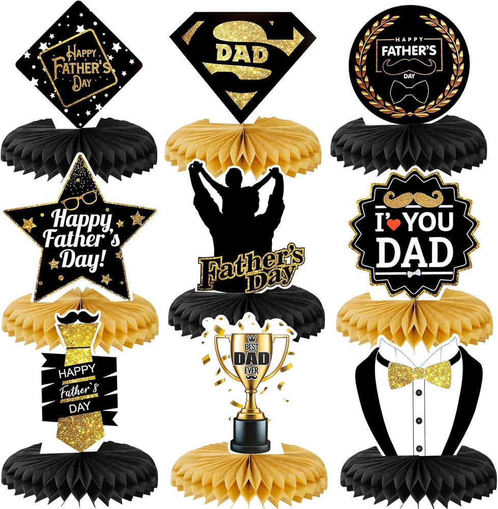 Father’S Day Decorations Honeycomb Centerpieces, Black and Gold Happy Father’S D