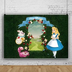 Alice in Wonderland Backdrop Tea Party Birthday Banner Decor Photo Background