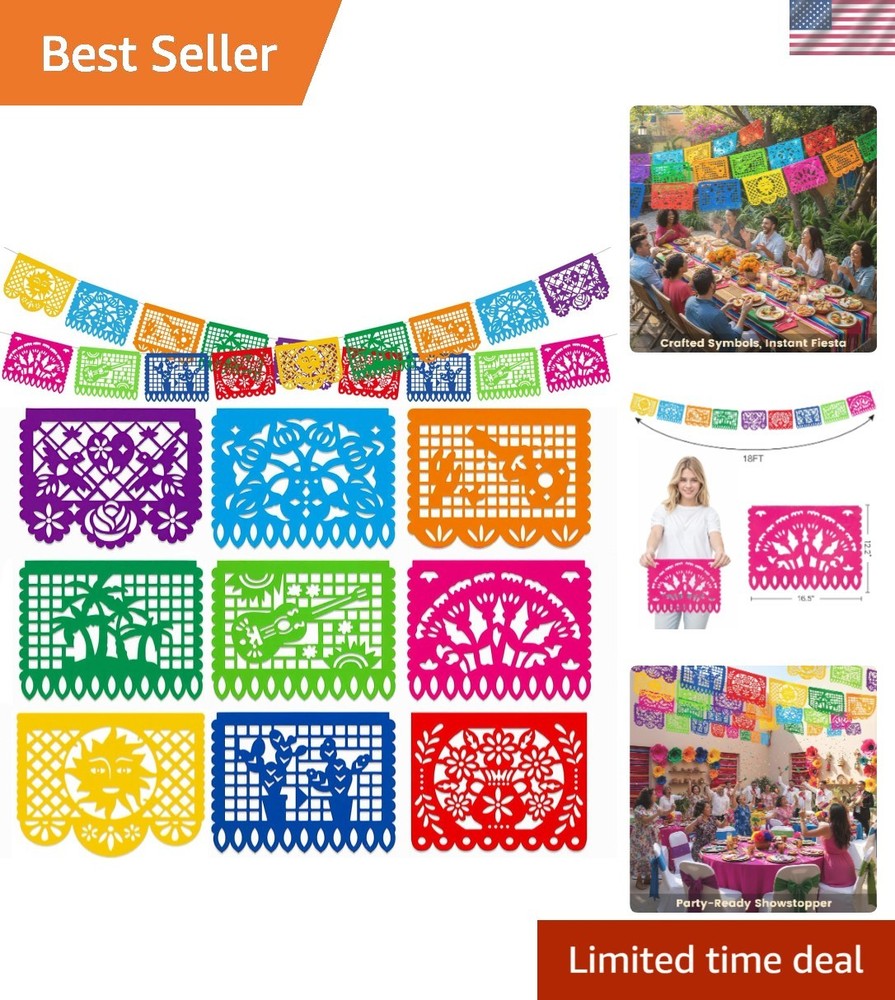 Lightweight 9-Count Papel Picado Fiesta Banner – Perfect for Every Celebration