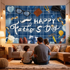 Happy Fathers Day Backdrop Decorations – 70.9X45.3Inch Large Size Blue Happy