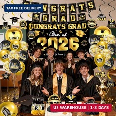 Graduation Decorations 2026-Black and Gold Graduation Party Decorations Supplies