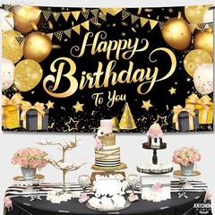 , Black and Gold Happy Birthday Banner – Xtralarge 72X44 Inch | Happy Birthday..