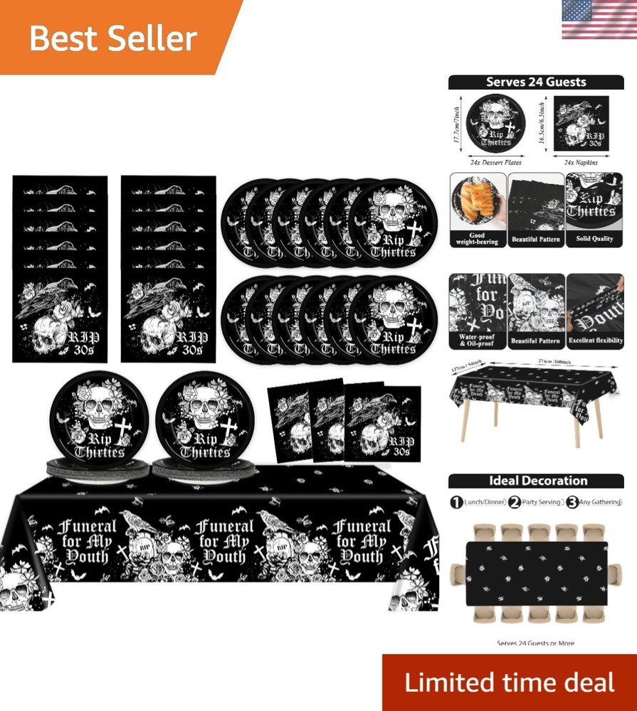 Disposable Death to My 30s Birthday Tableware Set for Effortless Festivities