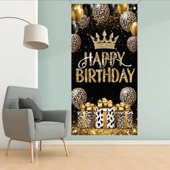 Happy Door Cover Banner Leopard Balloon Crown Gold Glam Party Art 71×35 Inch …
