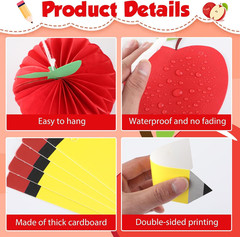 13Pcs Back to School Hanging Decorations Pencil Apple Hanging Honeycombs Classro