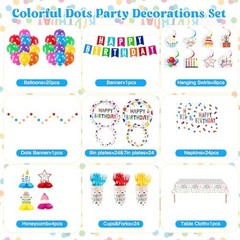 Colorful Dots Party Decorations,155pcs Happy Birthday Themed Party Decorations