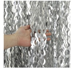 4 Pack 3.3×6.6ft Silver Foil Fringe Backdrop – Wavy Metallic Tinsel Foil Curt…