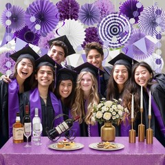 24 Pcs Purple Decorations Kit, Reusable Hanging Fans Triangle Banner Tissue P…