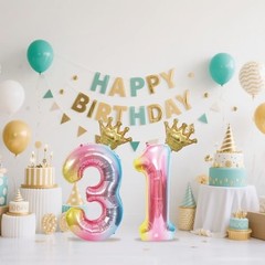 40 Inch Rainbow Balloon with Crown- Giant Gradient Foil Balloon for Number 1