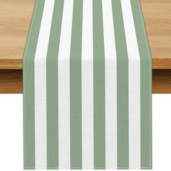and White Cabana Striped Table Runner Baby Shower Birthday 13″ x 72″ Sage Green