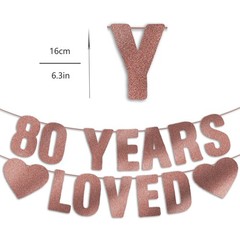 Pre-Strung 80th Birthday Banner – Rose Gold Glitter, Happy 80th Birthday Deco…