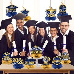 12Pcs Graduation Table Decorations 2026,Navy Blue and Gold Graduation Decorat…