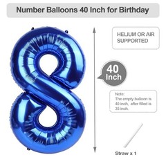 Balloon 8 Numbers, 40 Inch Large Birthday Decorations for Men, Number 8 Blue