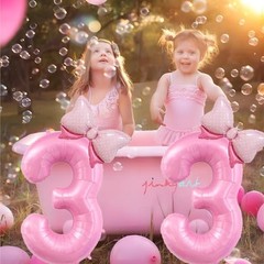 40 inch Number 3 Balloon with Bow Pink Birthday Number Balloon Pink Number 3