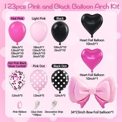 123pcs Pink and Black Balloon Arch Garland Kit with Hot Pink Light Pink Black…