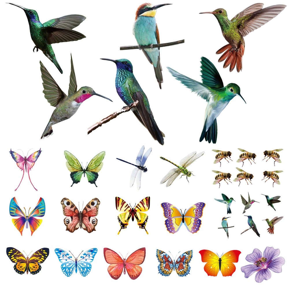 32 Pieces Extra Large Hummingbird Butterfly Window 32 Pieces, Multicolour