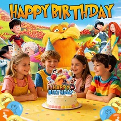 Lorax Happy Birthday Backdrop Lorax Banner Poster for Cartoon Theme Party Dec…
