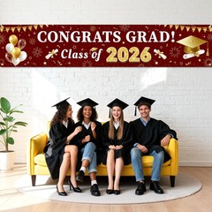 Maroon and Gold Graduation Decorations 2026 Banner, Congrats Grad Party Suppl…
