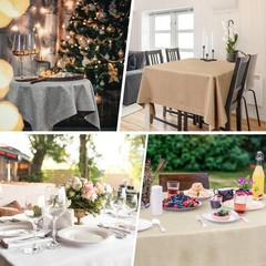NEWISHER Farmhouse Oval Hemstitch Tablecloth 60×102 in Neutral Faux Linen