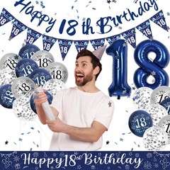 Youthful 18th Birthday Decorations Pack – Fun Blue & Silver Balloon & Banner Set