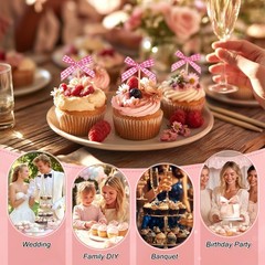 30-Pack Bow Cupcake Toppers, Ribbon Bow Cake Toppers Plaid Bowknot Cupcake Pi…