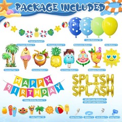 Blue Summer Pool Birthday Party Decorations For Boy Balloons Cake Toppers 63 PCS