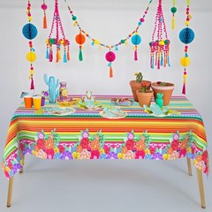 Mexican Fiesta Party Decorations, 2 PCS Plastic Rectangle Mexican Flowers