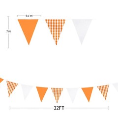 32Ft Orange Party Decorations Orange Buffalo Plaid Checkered White Triangle F…