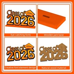 4pcs Orange and Black Graduation Decorations 2026 Wood Table Centerpieces,Happy
