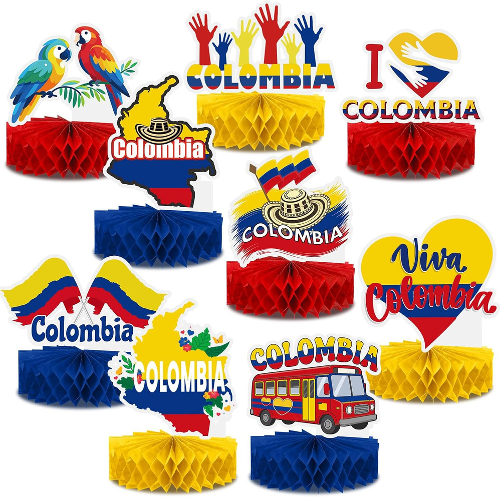9 Pcs Colombia Party Decorations Theme Honeycomb Centerpieces Yellow Blue Red Fl