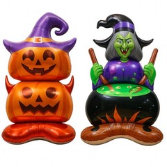 2 Pcs Halloween Pumpkin Witches Balloons Foil Large 45 Inch Inflatable Standi…